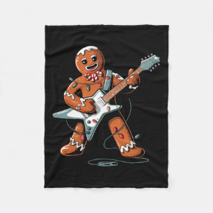 Santa Gingerbread Playing Guitar Funny Christmas P Fleece Blanket