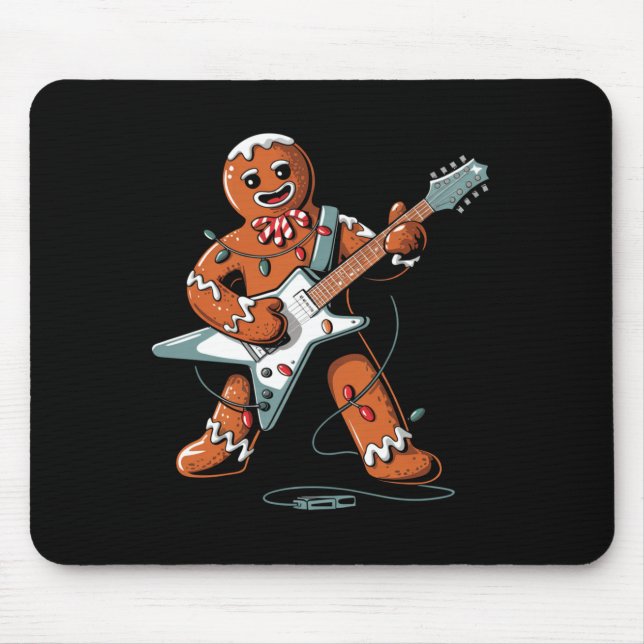 Santa Gingerbread Playing Guitar Funny Christmas P Mouse Mat (Front)