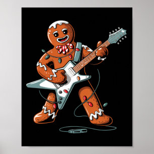 Santa Gingerbread Playing Guitar Funny Christmas P Poster
