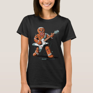 Santa Gingerbread Playing Guitar Funny Christmas P T-Shirt
