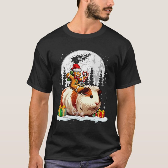 Santa Gingerbread Riding Guinea Pig Christmas Kids T-Shirt (Front)