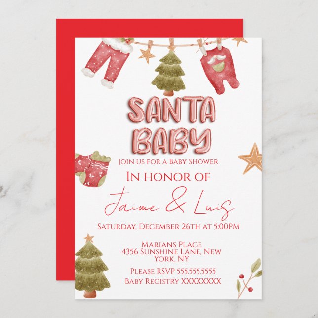 Santa Girl Boy Holiday Baby Shower   Invitation (Front/Back)