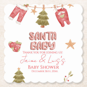 Santa Girl Boy Holiday Baby Shower   Paper Coaster