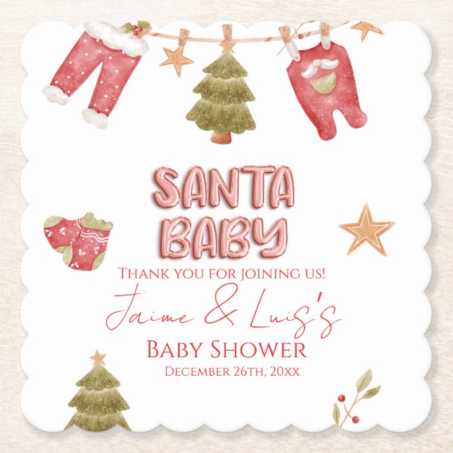 Santa Girl Boy Holiday Baby Shower   Paper Coaster (Front)