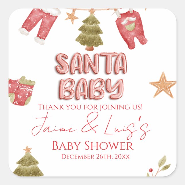 Santa Girl Boy Holiday Baby Shower   Square Sticker (Front)