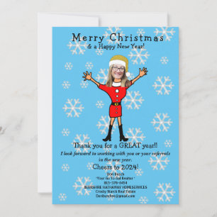 Santa Girl Dori Figure Gold Hat Holiday Card
