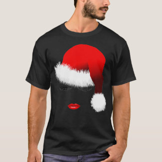 Santa Girl Eyelashes Lips Santa Hat Christmas  T-Shirt