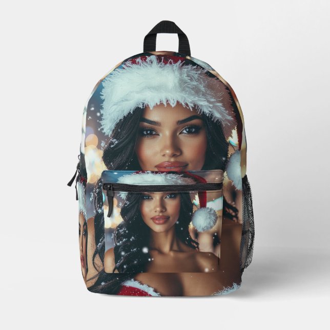 Santa Girl - Ho Ho Ho - Christmas Printed Backpack (Front)