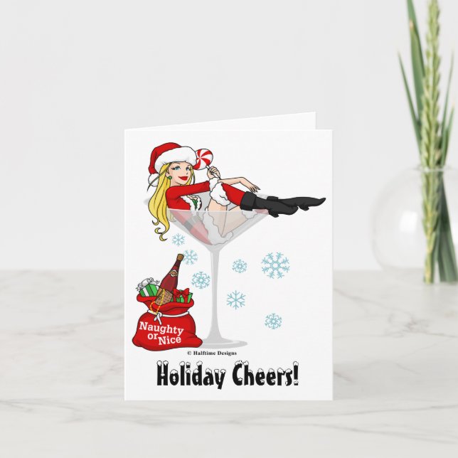 Santa Girl Martini Holiday Card (Front)