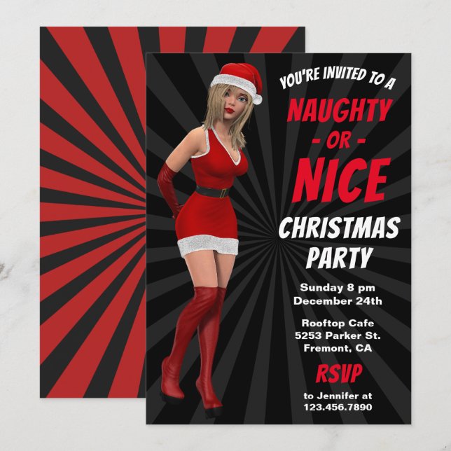Santa Girl Naughty or Nice Christmas Party Invite (Front/Back)