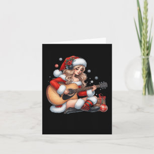 Santa Girl Playing Guitar Fun Christmas Music Love Card