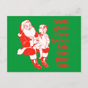 Santa gives more to rich kids holiday postcard