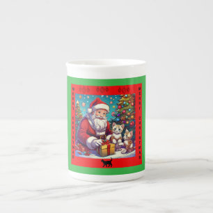 Santa Giving Presents To Two Young Kittens Bone China Mug