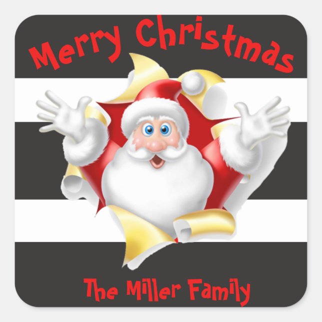 Santa glam striped square sticker (Front)
