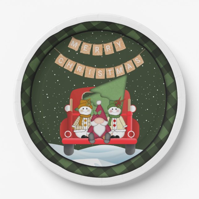 Santa Gnome and Snowmen Paper Plates (Front)