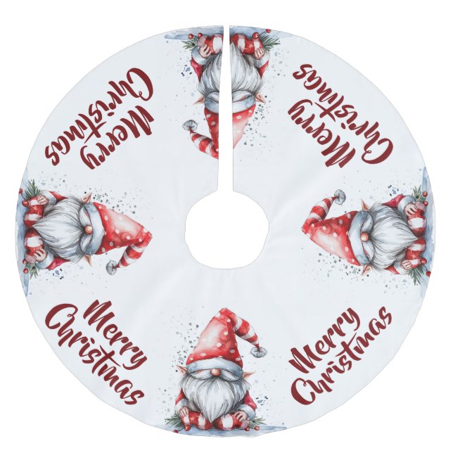 Santa Gnome Brushed Polyester Tree Skirt (Front)