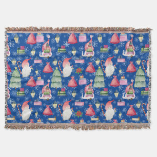 Santa Gnome for Holidays Pattern Blue Background Throw Blanket