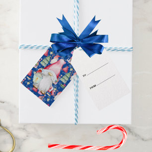 Santa Gnome for Holidays Pattern Blue Christmas Gift Tags