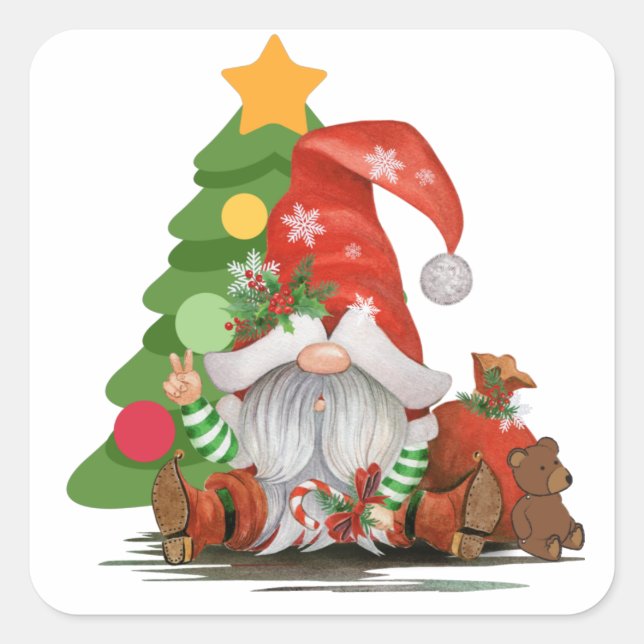 Santa Gnome- Funny Christmas Gnome Design  Magnet Square Sticker (Front)