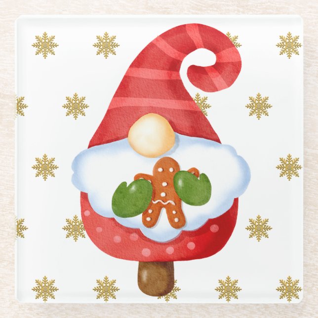 Santa Gnome  Glass Coaster (Front)
