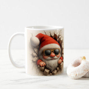Santa Gnome in Mug - Funny Christmas Cracked wall