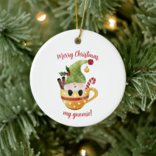 Santa Gnome Watercolor Ceramic Tree Decoration