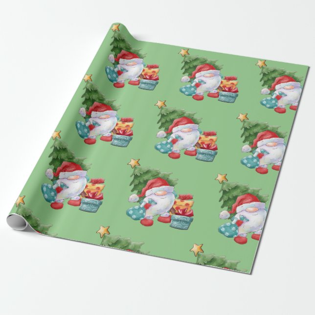 Santa Gnome  Wrapping Paper (Unrolled)