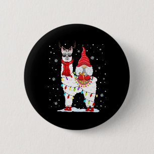 Santa Gnomes Riding Llama Reindeer Christmas Light 6 Cm Round Badge