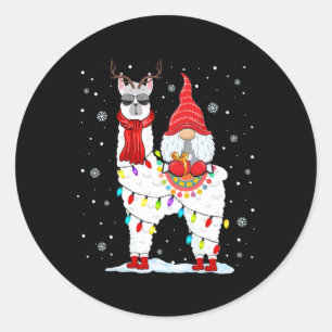 Santa Gnomes Riding Llama Reindeer Christmas Light Classic Round Sticker