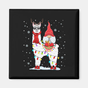 Santa Gnomes Riding Llama Reindeer Christmas Light Magnet