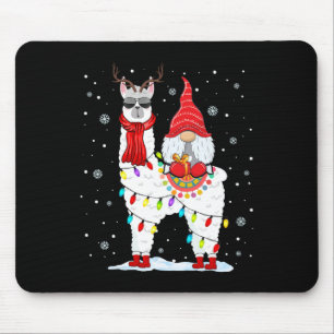Santa Gnomes Riding Llama Reindeer Christmas Light Mouse Mat