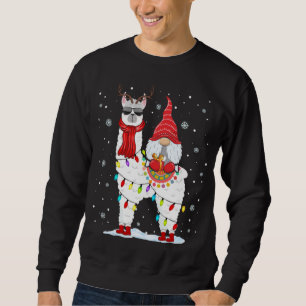 Santa Gnomes Riding Llama Reindeer Christmas Light Sweatshirt