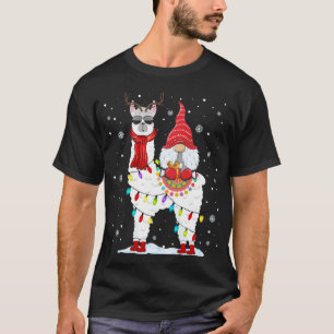 Santa Gnomes Riding Llama Reindeer Christmas Light T-Shirt
