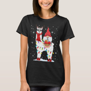 Santa Gnomes Riding Llama Reindeer Christmas Light T-Shirt