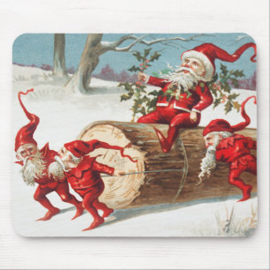 Santa gnomes sliding on a log mouse mat