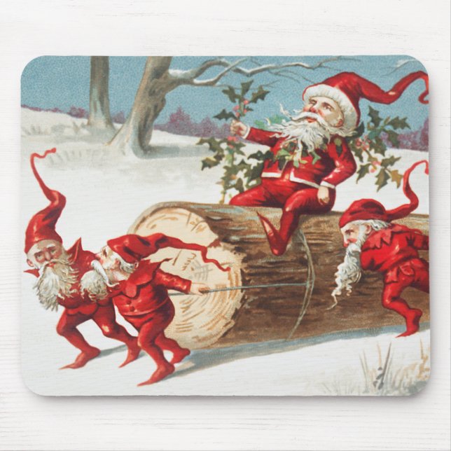 Santa gnomes sliding on a log mouse mat (Front)
