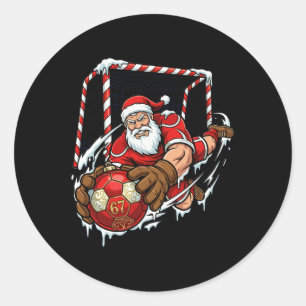 Santa Goalie 67 Soccer Ll Christmas Funny Sports Classic Round Sticker