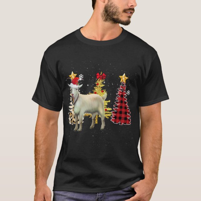 Santa Goat Christmas Tree Lights T-Shirt (Front)