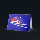 Santa Goes Ski Jumping! Holiday Card<br><div class="desc">Fortunately,  not everything is hard work for Santa Claus. Even if he loves to make everyone happy,  he also enjoys taking some time off and having fun practicing some extreme winter sports. Ski jumping is only one of the several activities that makes his adrenaline increases dramatically!</div>