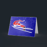 Santa Goes Ski Jumping! Holiday Card<br><div class="desc">Fortunately,  not everything is hard work for Santa Claus. Even if he loves to make everyone happy,  he also enjoys taking some time off and having fun practicing some extreme winter sports. Ski jumping is only one of the several activities that makes his adrenaline increases dramatically!</div>
