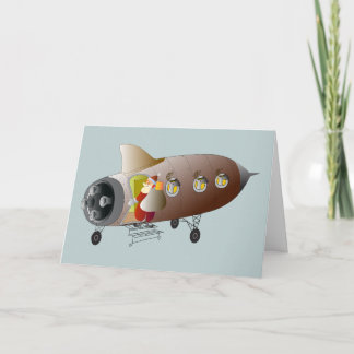 Santa Goes To Space Greeting Card Blue