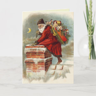 Santa going down the chimney holiday card