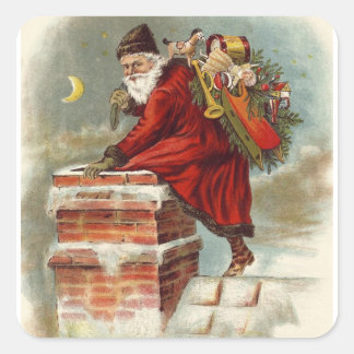 Santa going down the chimney square sticker