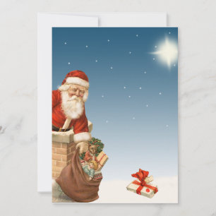 Santa going down the Chimney Vintage design Holiday Card