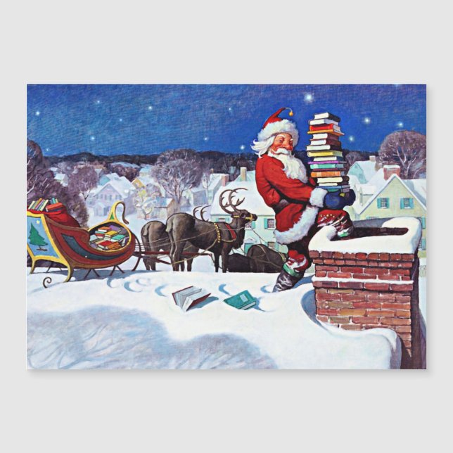 Santa going down the chimney with armload of boks (Front)