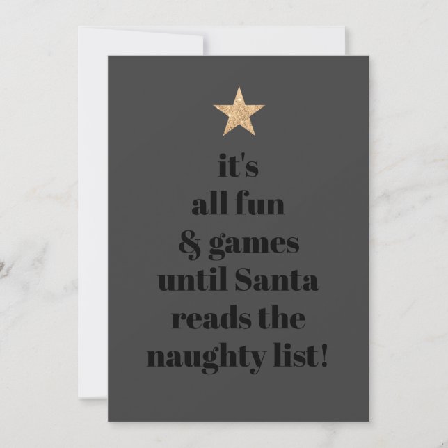Santa Gold Star Modern Tree Font Funny Quote Holiday Card (Front)