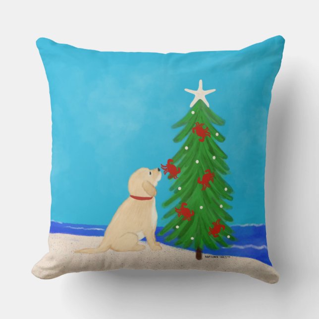 Santa Golden Dog Christmas Pillow (Front)
