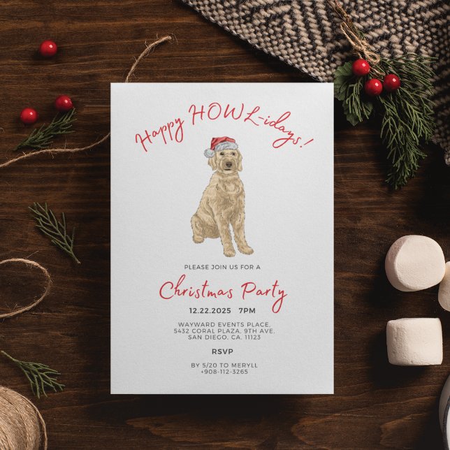 Santa Golden Doodle Watercolor Christmas Party Invitation (Creator Uploaded)