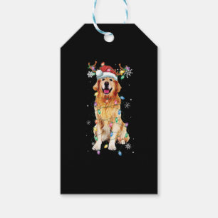 Santa Golden Retriev Christmas Lights Tree Gift Tags