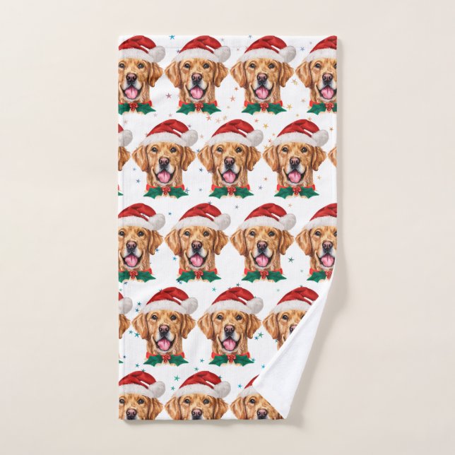Santa Golden Retriever Christmas Hand Towel (Hand Towel)